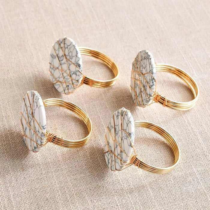 Maze Stone 4 Piece Napkin Ring Set 3.8X4Cm- Gold Pan Home