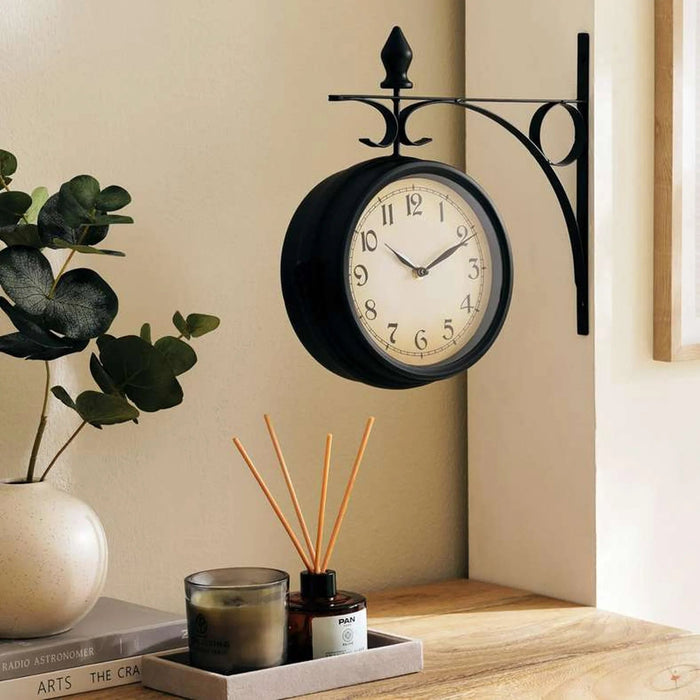 Medlar Double Sides Railway Clock 33X9X33.5Cm - Black Pan Home