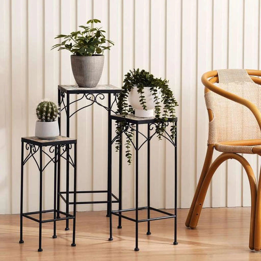 Medley 3-Piece Square Metal Planter Stand - Black Pan Home