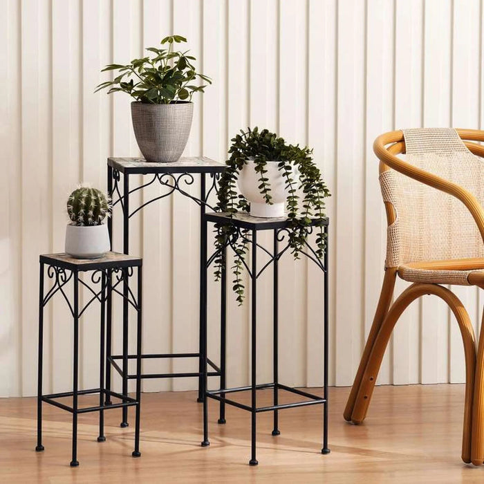 Medley 3-Piece Square Metal Planter Stand - Black Pan Home
