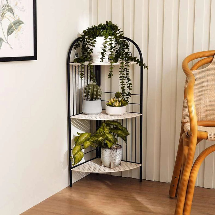Medley 3 Tier Corner Metal Planter Stand 32X32X85Cm - White And Black