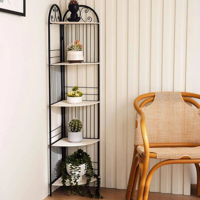 Medley 5 Tier Corner Metal Planter Stand 31X31X143Cm - White And Black