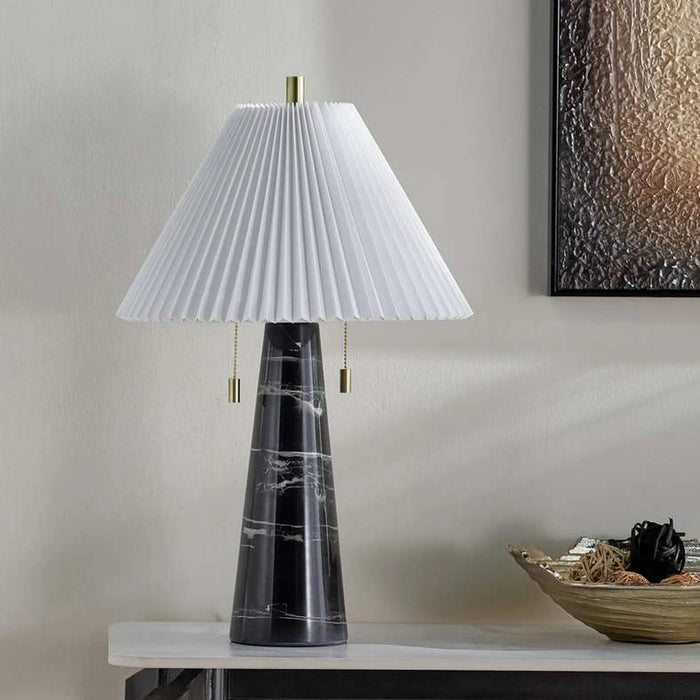 Megumi E27 Marble Table Lamp With Pull Switch 35.5X56Cm - Black Pan Home