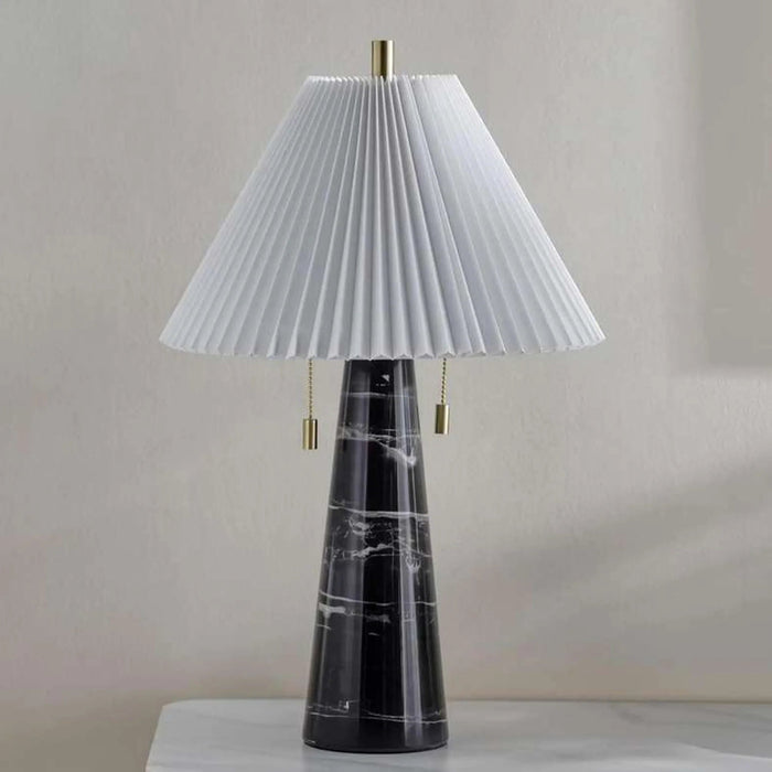 Megumi E27 Marble Table Lamp With Pull Switch 35.5X56Cm - Black Pan Home