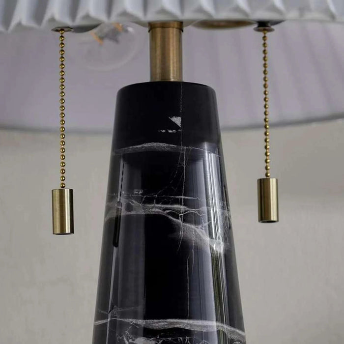 Megumi E27 Marble Table Lamp With Pull Switch 35.5X56Cm - Black Pan Home