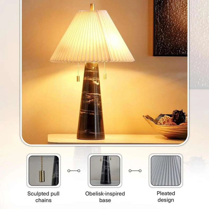 Megumi E27 Marble Table Lamp With Pull Switch 35.5X56Cm - Black Pan Home