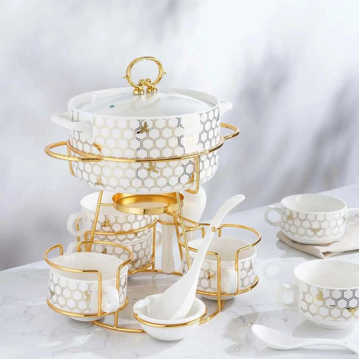 Meira 16-Piece Soup Serving Set With Stand - White