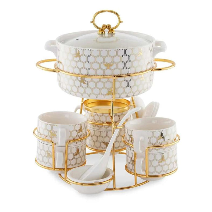 Meira 16-Piece Soup Serving Set With Stand - White