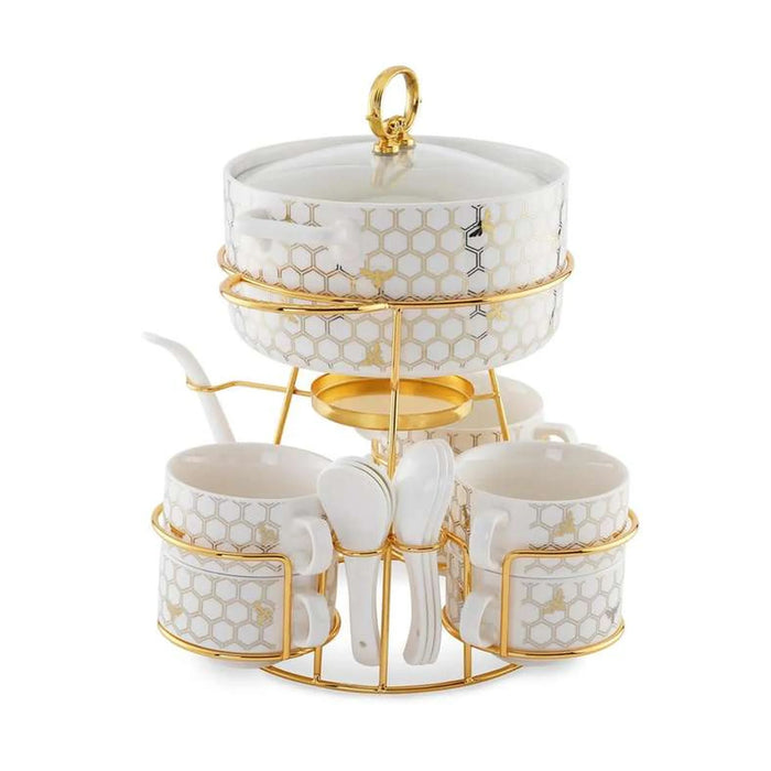 Meira 16-Piece Soup Serving Set With Stand - White