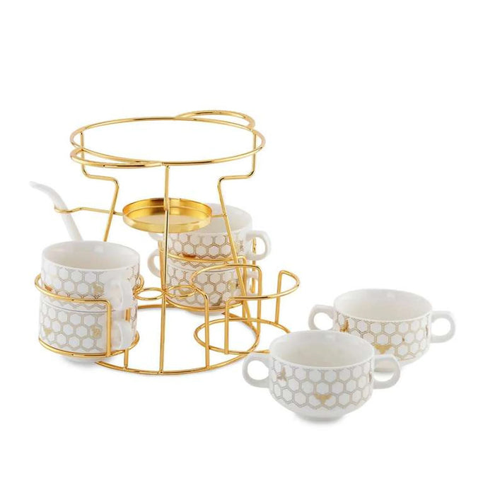 Meira 16-Piece Soup Serving Set With Stand - White