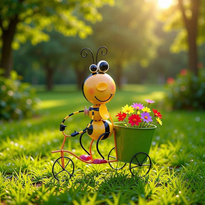 Melita Metal Bee Sitting On Bike With Pot 33X14X35.6Cm - Yellow Pan Home