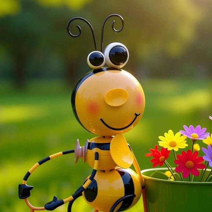 Melita Metal Bee Sitting On Bike With Pot 33X14X35.6Cm - Yellow Pan Home