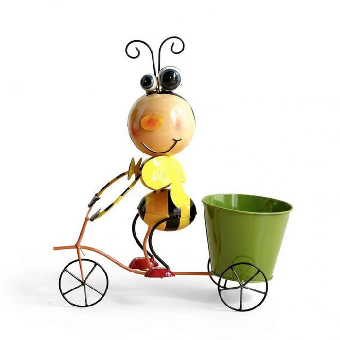 Melita Metal Bee Sitting On Bike With Pot 33X14X35.6Cm - Yellow Pan Home