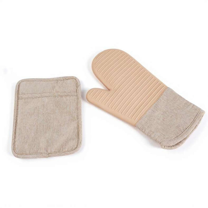 Melnage Silcone Oven Mitten With Pot Holder Set- Ivory