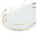 Melora Oval Metal Tray With Glass Mirror 32X18X4.6Cm- Gold Pan Home