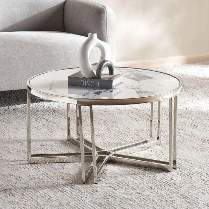 Menzo Coffee Table Ceramic - White & Silver