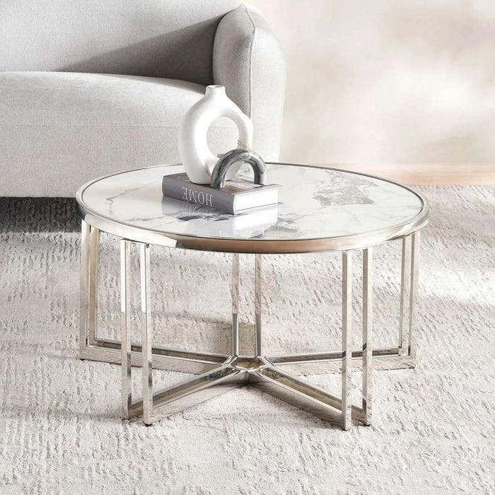 Menzo Coffee Table Ceramic - White & Silver