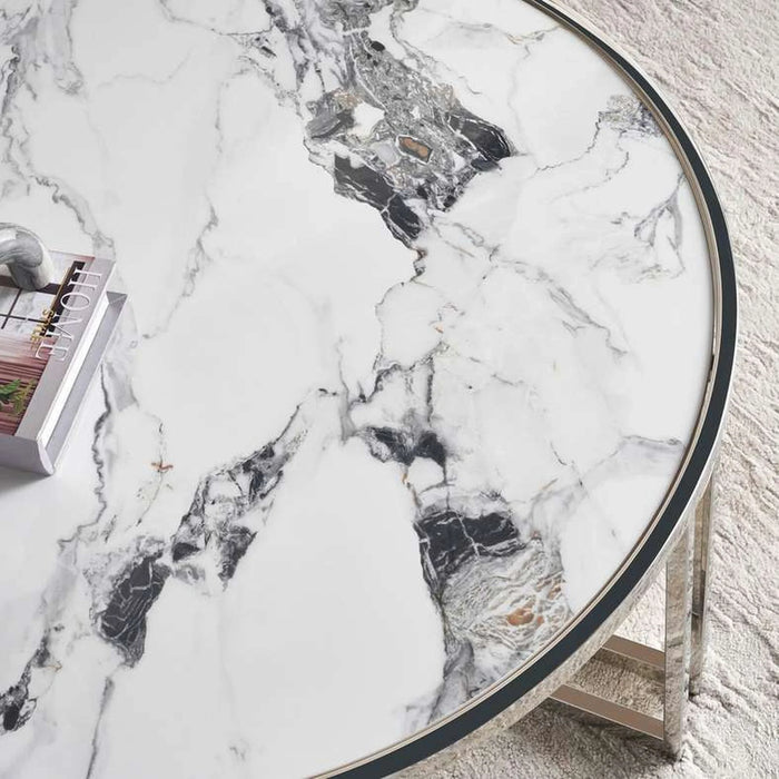 Menzo Coffee Table Ceramic - White & Silver
