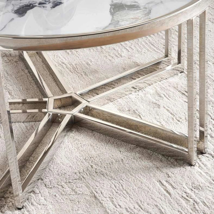 Menzo Coffee Table Ceramic - White & Silver