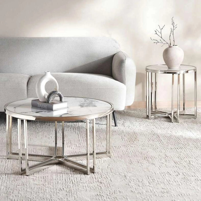 Menzo Coffee Table Ceramic - White & Silver
