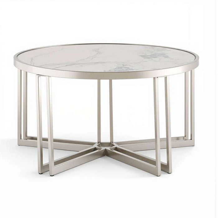 Menzo Coffee Table Ceramic - White & Silver