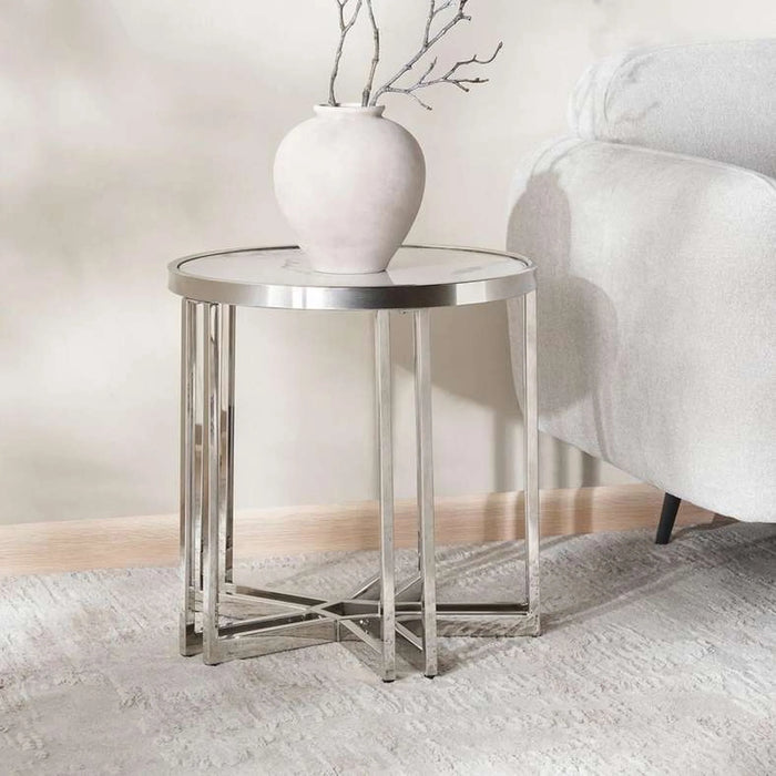 Menzo End Table Ceramic - White & Silver