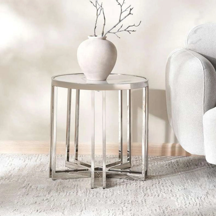 Menzo End Table Ceramic - White & Silver