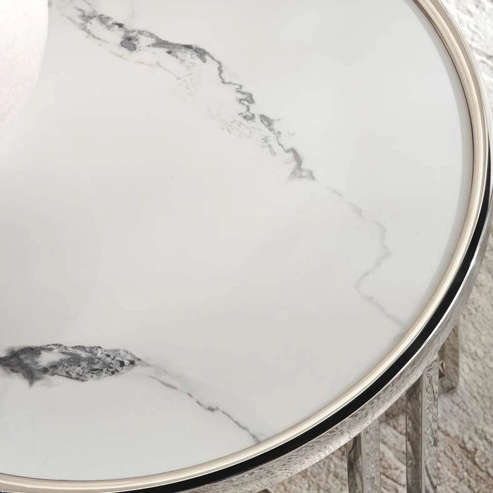 Menzo End Table Ceramic - White & Silver