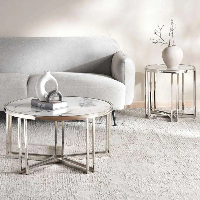 Menzo End Table Ceramic - White & Silver
