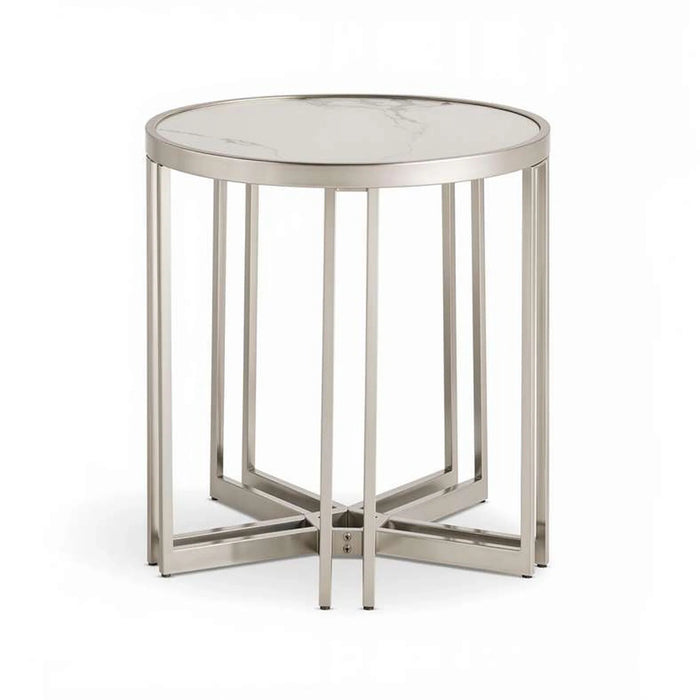 Menzo End Table Ceramic - White & Silver