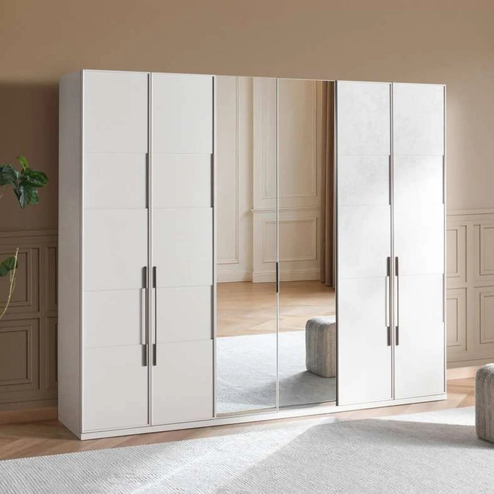 Mercan 6 Door Wardrobe With Mirror - Cream