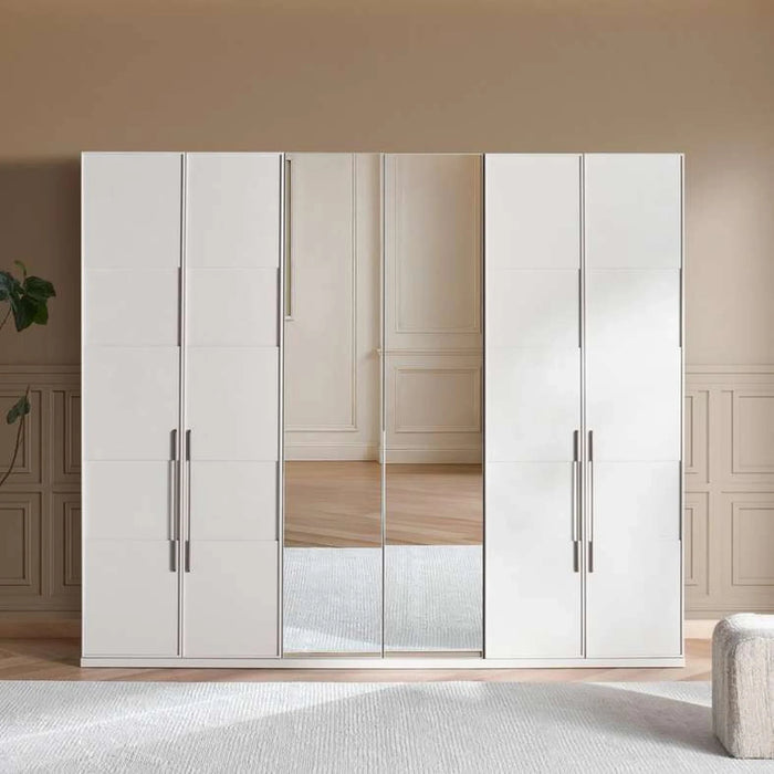 Mercan 6 Door Wardrobe With Mirror - Cream