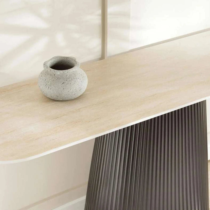Merla Console Table Sintered Stone - Beige & Black Pan Home