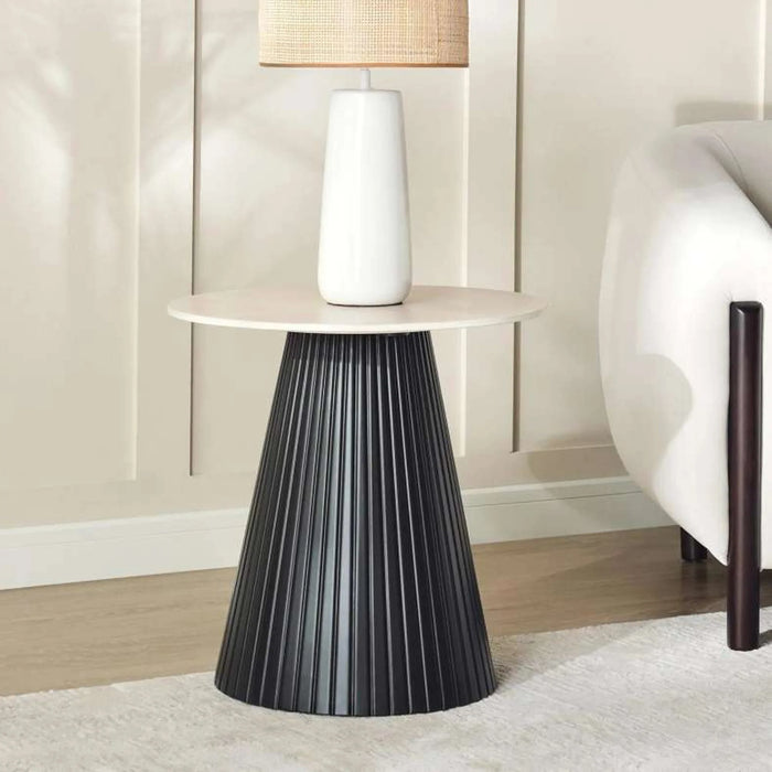 Merla End Table Sitered Stone - Beige & Black