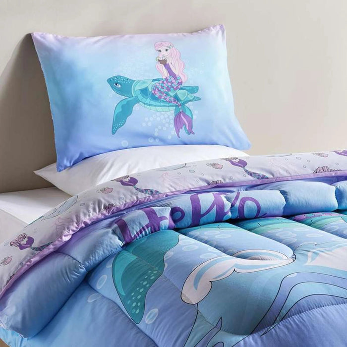 Mermaid 2-Piece Single  Comforter Set 135X220Cm - Sky Blue Pan Home