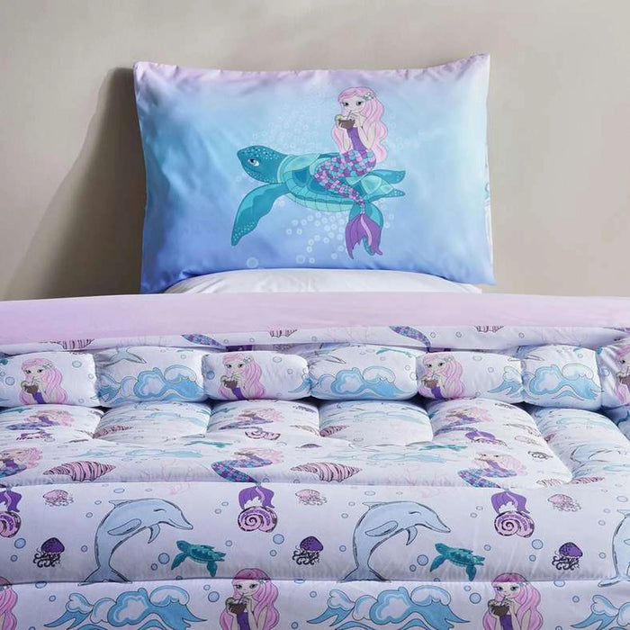 Mermaid 2-Piece Single  Comforter Set 135X220Cm - Sky Blue Pan Home