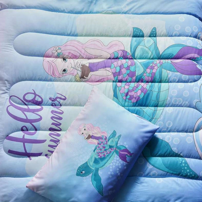 Mermaid 2-Piece Single  Comforter Set 135X220Cm - Sky Blue Pan Home