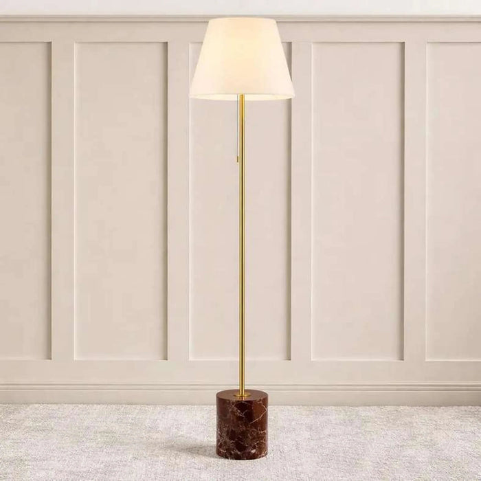 Mermax E27 Marble Base Floor Lamp With Pull Switch 42X165Cm - Satin Brass/Red Pan Home