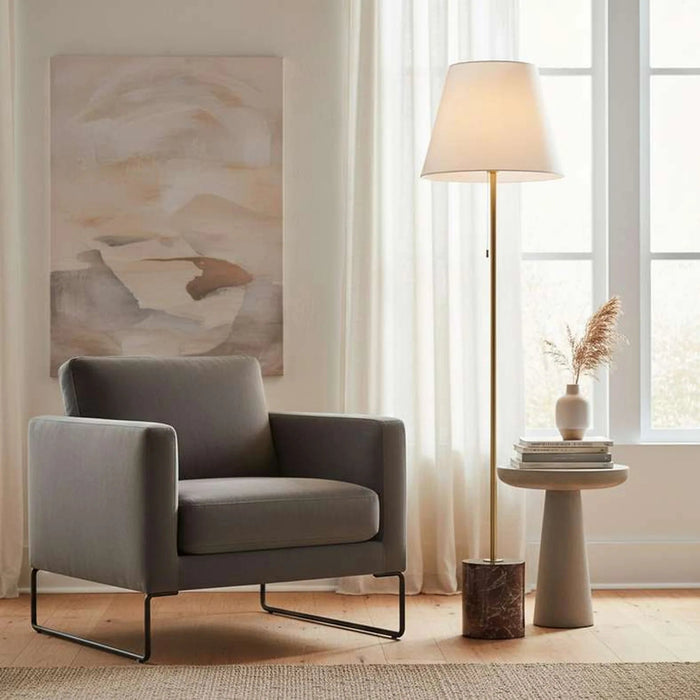 Mermax E27 Marble Base Floor Lamp With Pull Switch 42X165Cm - Satin Brass/Red Pan Home