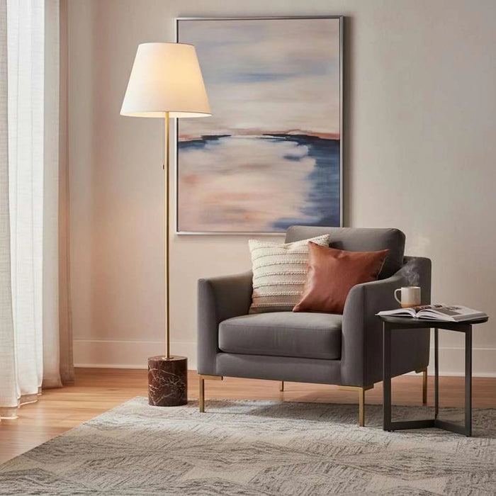 Mermax E27 Marble Base Floor Lamp With Pull Switch 42X165Cm - Satin Brass/Red Pan Home