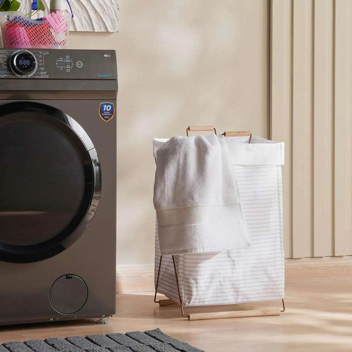 Mervin Canvas  Laundry Hamper With Metal Frame -36X33X60 Cm-Grey Pan Home