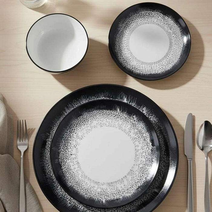 Mervina 12-Piece Porcelain Dinner Set -White & Black