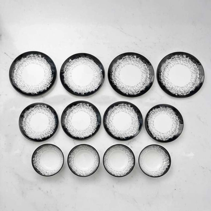 Mervina 12-Piece Porcelain Dinner Set -White & Black