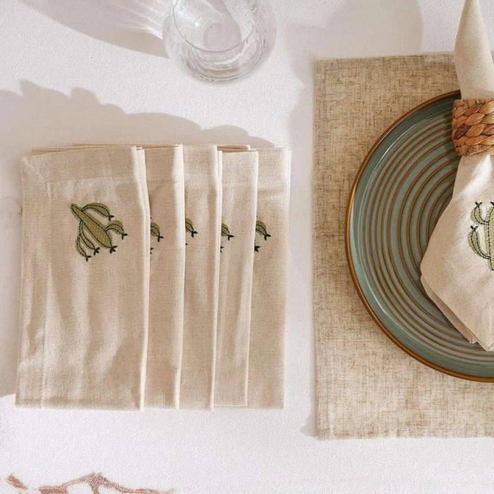 Mesa Stitch Cotton Linen 6Piece Napkin Set 45X45Cm - Natural/Green
