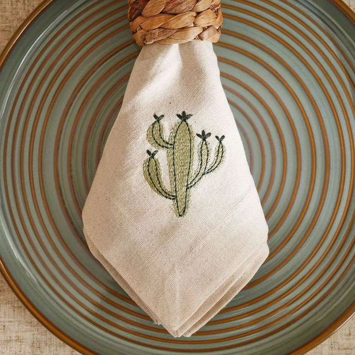 Mesa Stitch Cotton Linen 6Piece Napkin Set 45X45Cm - Natural/Green