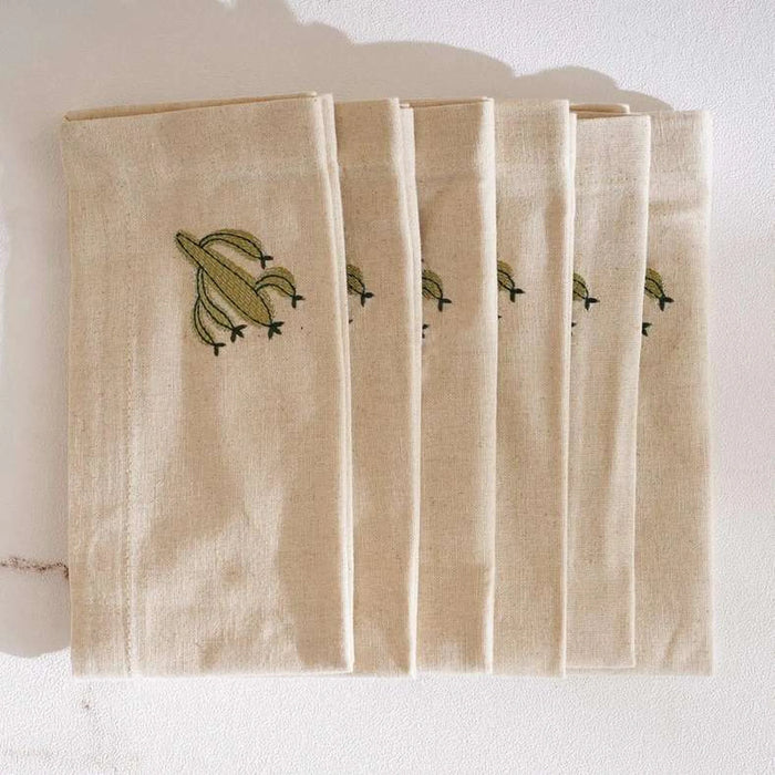 Mesa Stitch Cotton Linen 6Piece Napkin Set 45X45Cm - Natural/Green