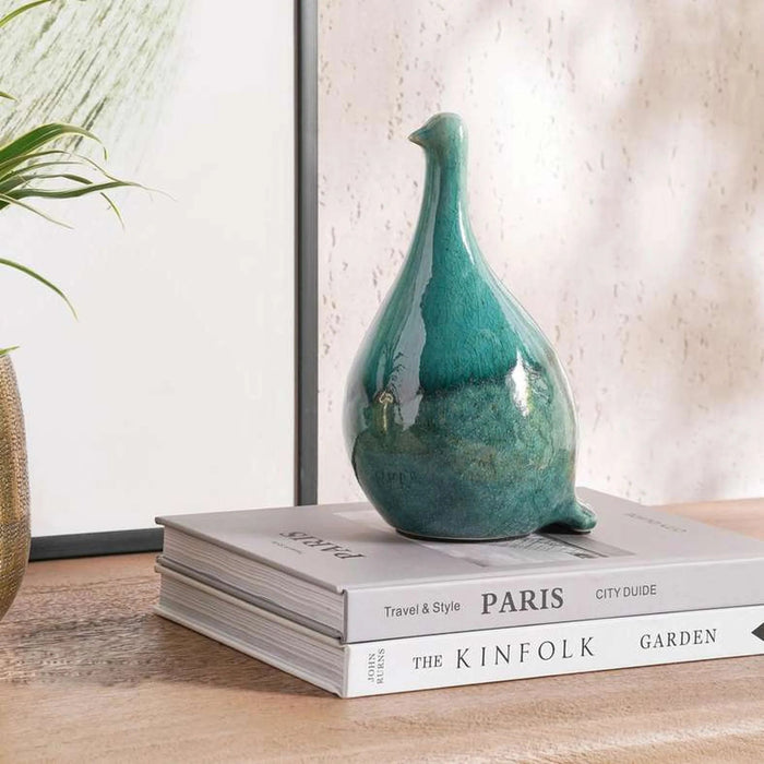 Meta Stoneware Handpainted Decor Bird Sculpture 14X11.5X21Cm - Blue Pan Home