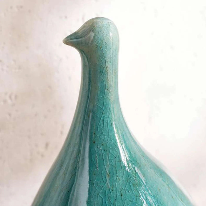 Meta Stoneware Handpainted Decor Bird Sculpture 14X11.5X21Cm - Blue Pan Home