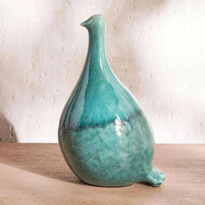 Meta Stoneware Handpainted Decor Bird Sculpture 14X11.5X21Cm - Blue Pan Home