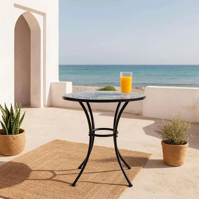 Mia Round Metal Printed Table -Black